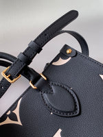 ONTHEGO TOTE 25 IN BLACK AND OFF WHITE MONOGRAM EMPREINTE