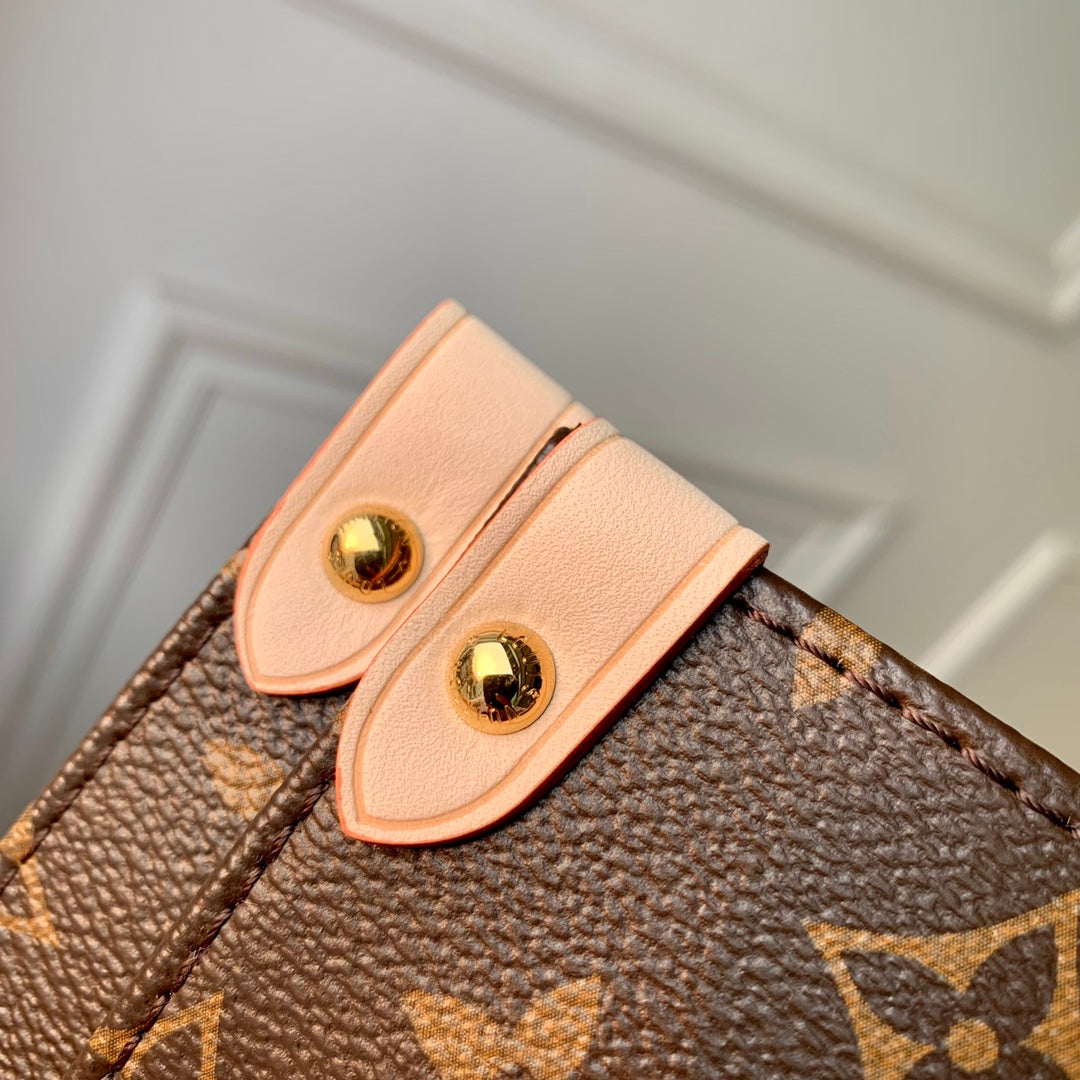 LV x YK ONTHEGO 35 IN BROWN MONOGRAM COATED CANVAS AND CALFSKIN PUMPKIN PATTERN