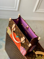 LV x YK ONTHEGO 25 IN BROWN MONOGRAM COATED CANVAS AND CALFSKIN PUMPKIN PATTERN