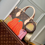 LV x YK ONTHEGO 25 IN BROWN MONOGRAM COATED CANVAS AND CALFSKIN PUMPKIN PATTERN
