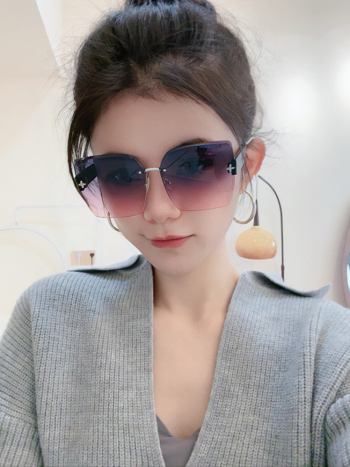 SQUARE SUNGLASSES L1294 IN GREEN ACETATE PURPLE LENSES