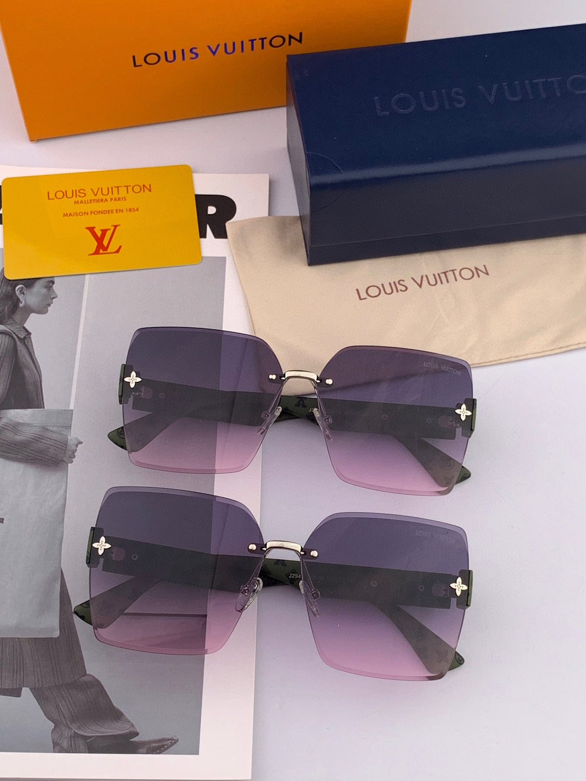 SQUARE SUNGLASSES L1294 IN GREEN ACETATE PURPLE LENSES