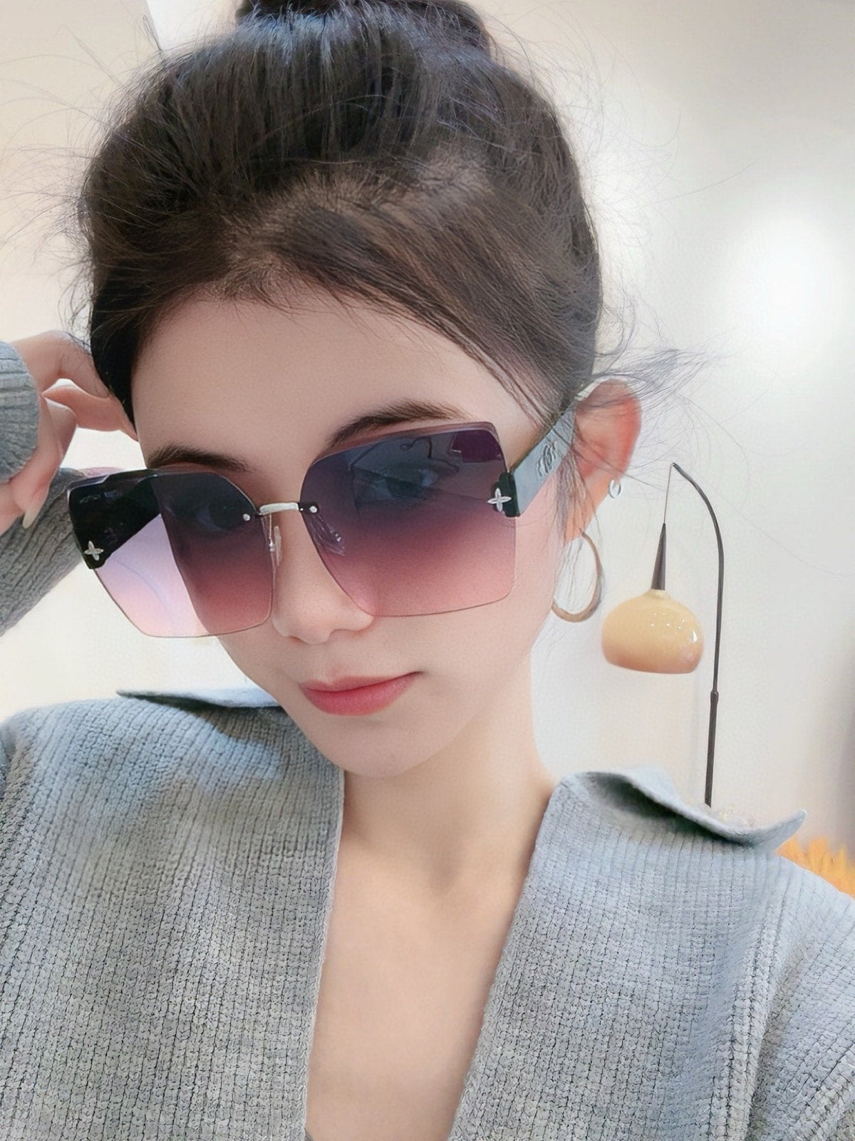 SQUARE SUNGLASSES L1294 IN GREEN ACETATE PURPLE LENSES