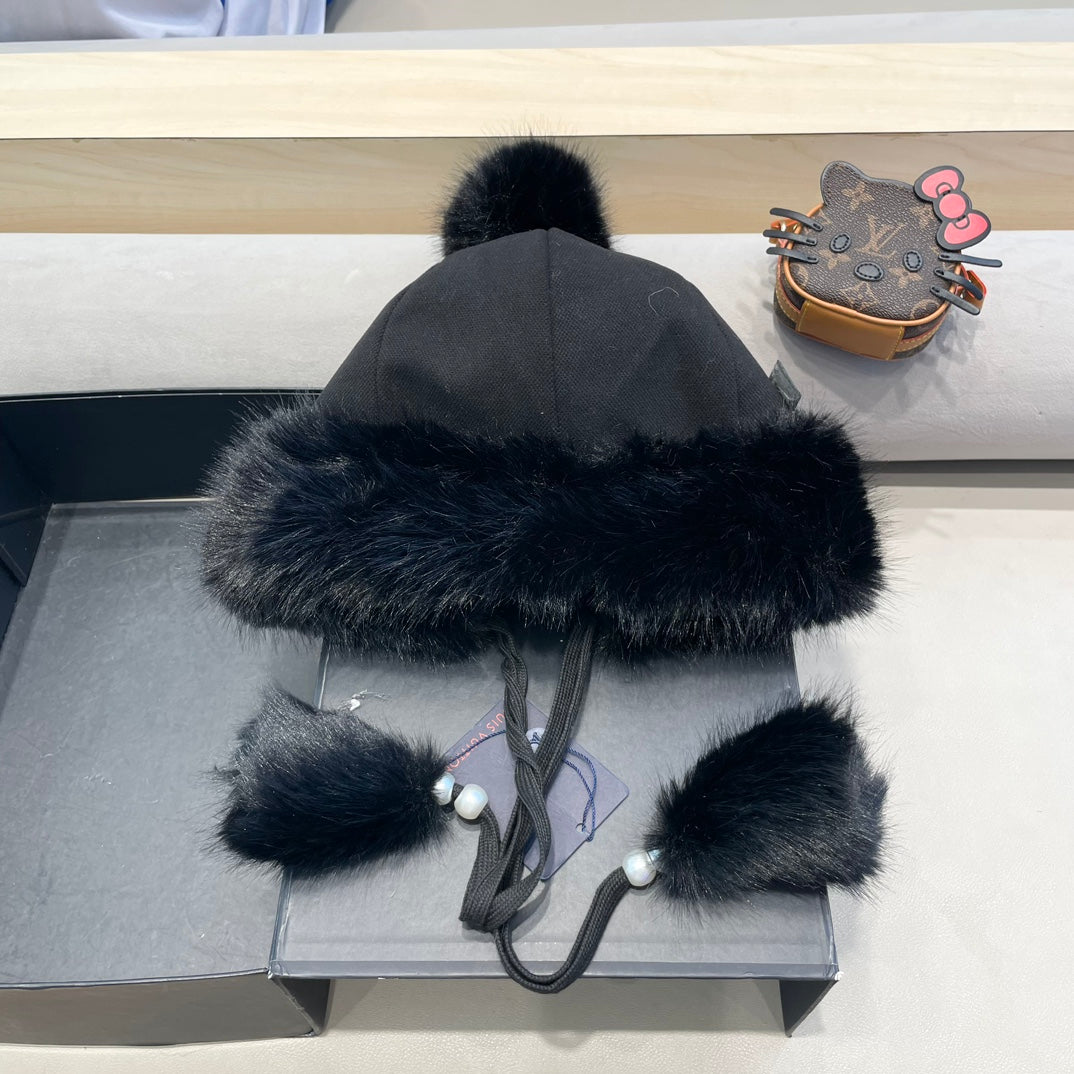 BEANIE HAT IN BLACK WOOL AND COTTON 419744