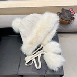 BEANIE HAT IN WHITE WOOL AND COTTON 419746