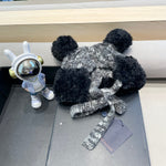 KNITTED BEANIE HAT IN BLACK MIX GRAY WOOL WITH CUTE BEAR EARS 422498