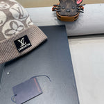 KNITTED BEANIE HAT IN BROWN MIX BEIGE WOOL AND RABBIT FUR 426244