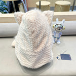 BEANIE HAT IN ALMOND BEIGEWOOL AND LAMB FUR 435075