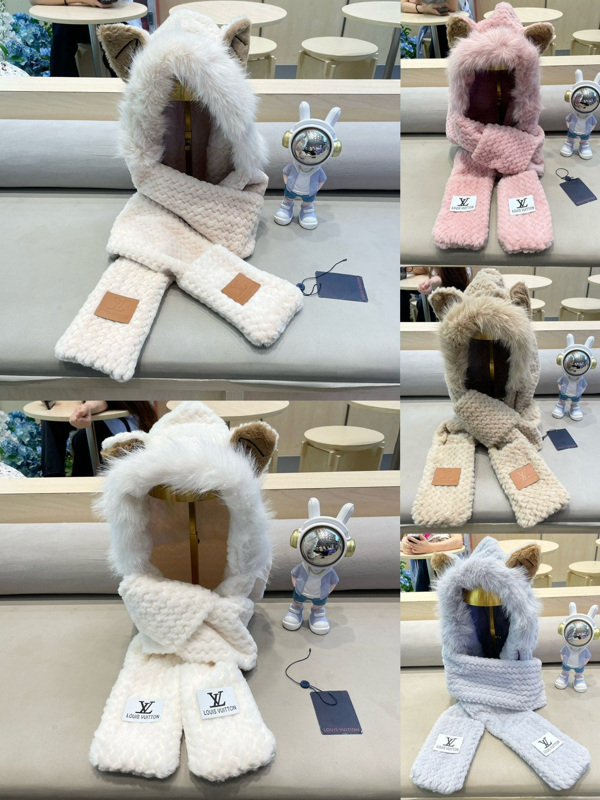 BEANIE HAT IN COSMIC LATTE BEIGEWOOL AND LAMB FUR 435073