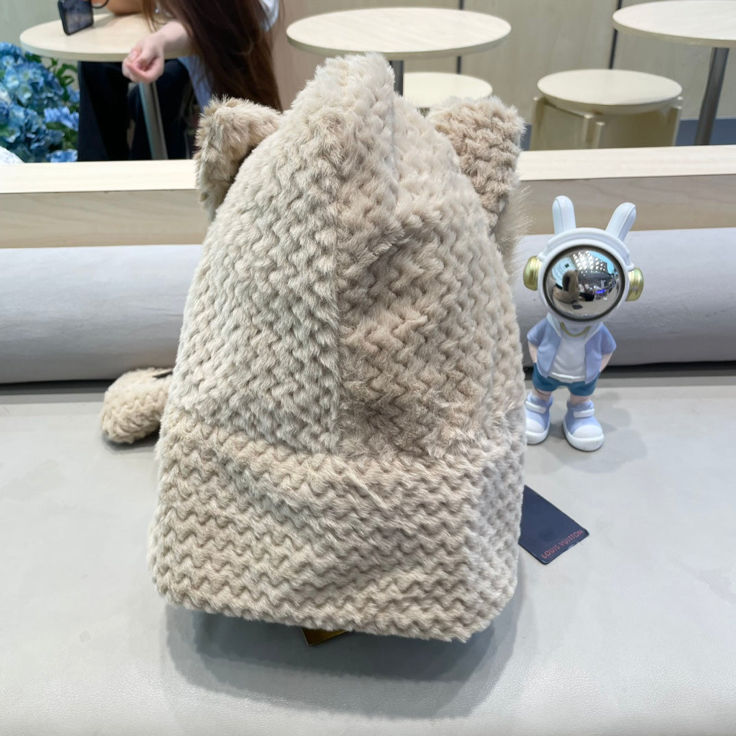 BEANIE HAT IN COSMIC LATTE BEIGEWOOL AND LAMB FUR 435073
