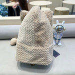BEANIE HAT IN COSMIC LATTE BEIGEWOOL AND LAMB FUR 435073