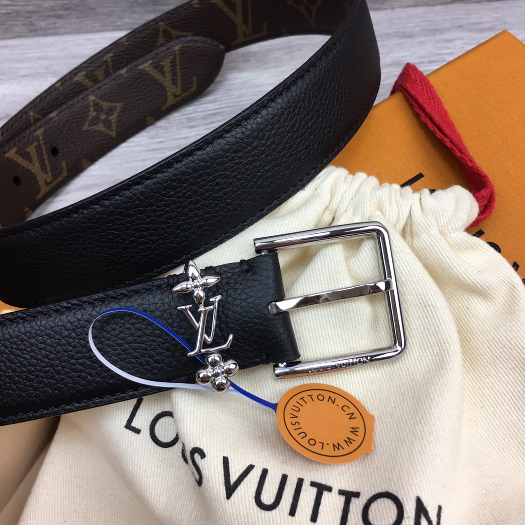 LV BLOOM 30MM BELT BLACK CALFSKIN SILVER HARDWARE