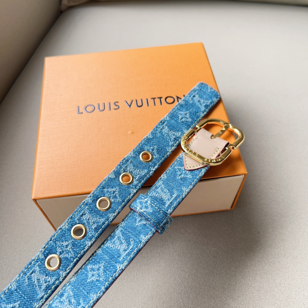 LV30MM BELT LIGHT BLUE MONOGRAM DENIM GOLD HARDWARE
