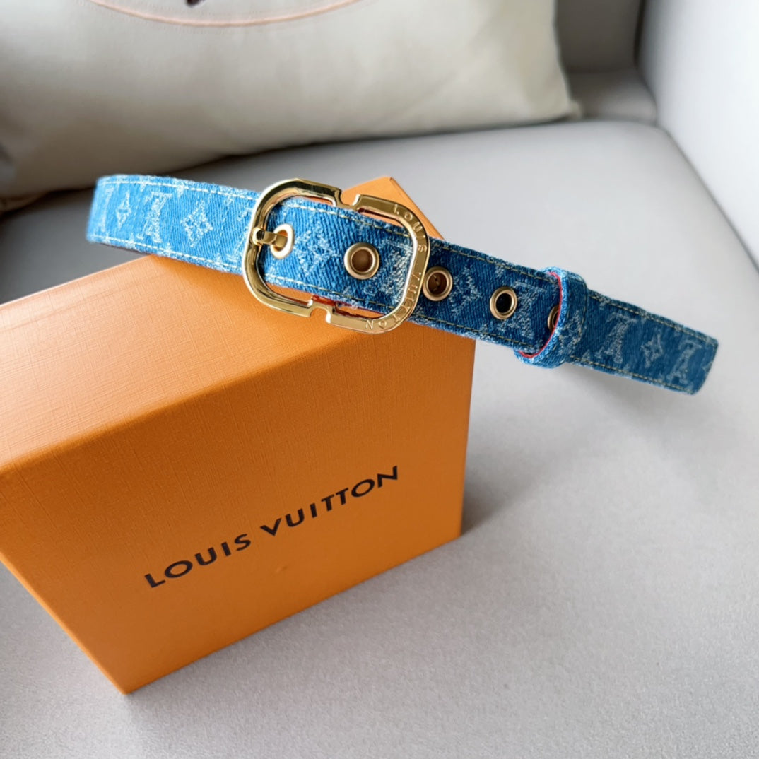 LV30MM BELT LIGHT BLUE MONOGRAM DENIM GOLD HARDWARE