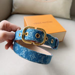 LV30MM BELT LIGHT BLUE MONOGRAM DENIM GOLD HARDWARE
