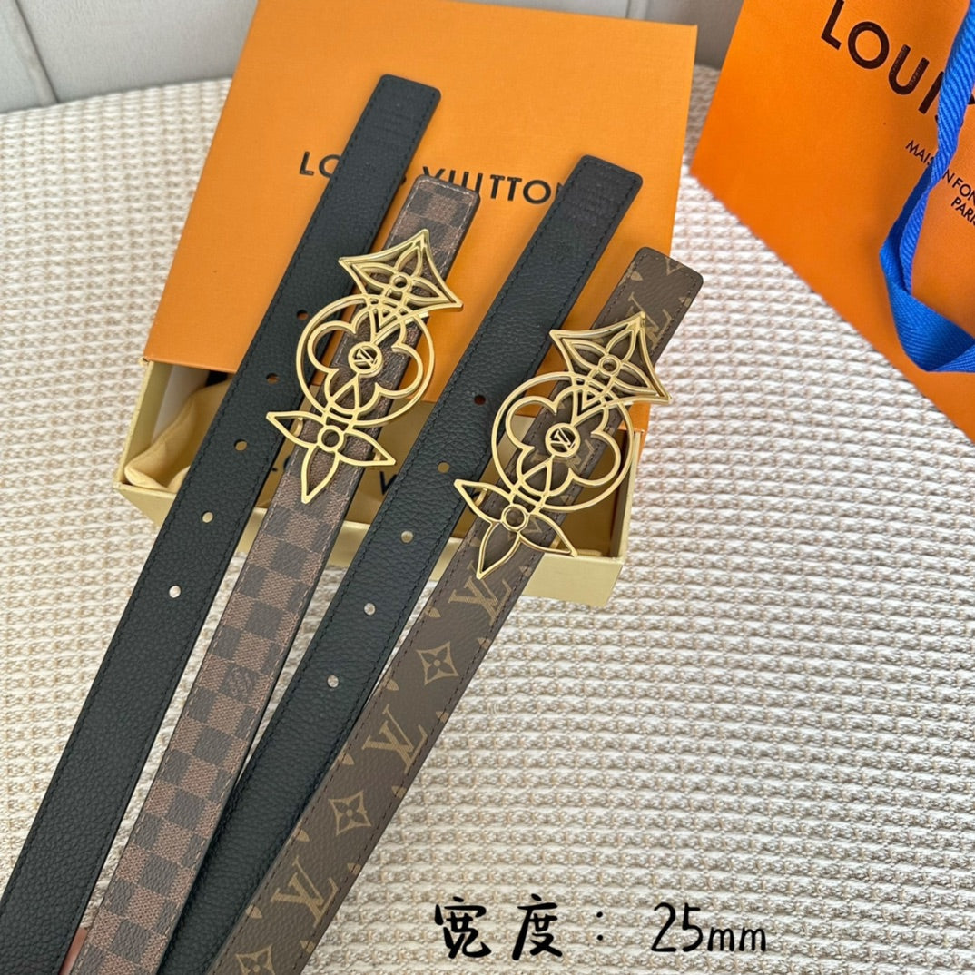 LV MEDIUM 25 MM BELT IN BLACK CALFSKIN GOLD HARDWARE