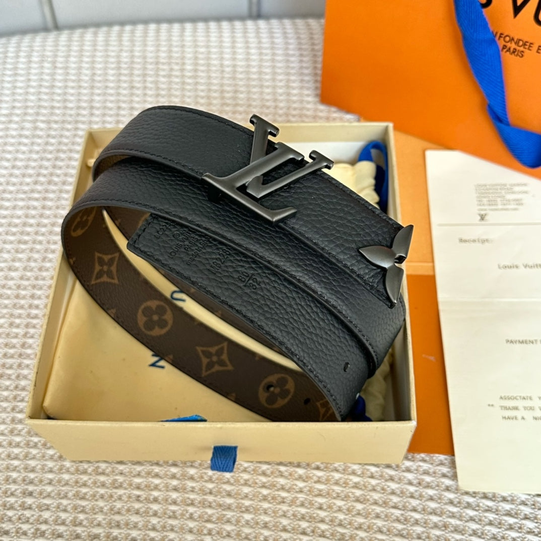 PRETTY LV 30MM REVERSIBLE BELT IN BLACK CALFSKIN BLACK HARDWARE