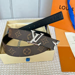 PRETTY LV 30MM REVERSIBLE BELT IN BLACK CALFSKIN SILVER HARDWARE