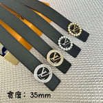 LV CIRCLE PEARL 35MM REVERSIBLE BELT IN BLACK CALFSKIN SILVER HARDWARE