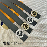 LV CIRCLE PEARL 35MM REVERSIBLE BELT IN BLACK CALFSKIN GOLD HARDWARE