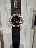 LV CIRCLE PEARL 35MM REVERSIBLE BELT IN BLACK CALFSKIN GOLD HARDWARE
