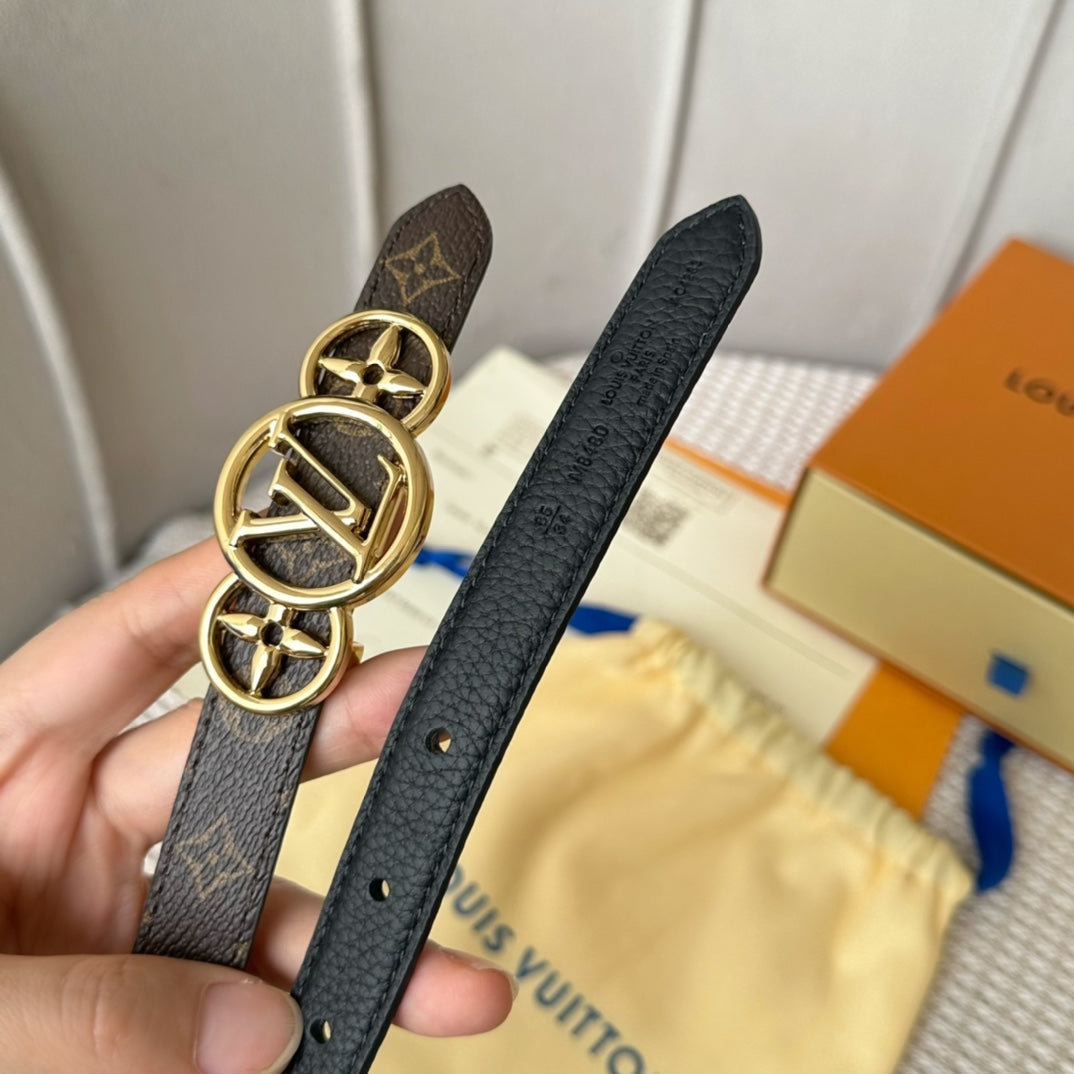 LV S-LOCK BELT 20 MM TAUPE BROWN MONOGRAM AND BLACK CALFSKIN GOLD HARDWARE