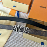 LV S-LOCK BELT 20 MM TAUPE BROWN MONOGRAM AND BLACK CALFSKIN SILVER HARDWARE