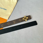 LVMINI FLOWERGRAM 30MM REVERSIBLE BELT IN BLACK CALFSKIN GOLD HARDWARE