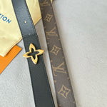 LVMINI FLOWERGRAM 30MM REVERSIBLE BELT IN BLACK CALFSKIN GOLD HARDWARE