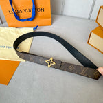 LVMINI FLOWERGRAM 30MM REVERSIBLE BELT IN BLACK CALFSKIN GOLD HARDWARE
