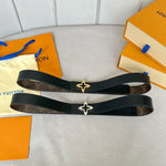 LVMINI FLOWERGRAM 30MM REVERSIBLE BELT IN BLACK CALFSKIN GOLD HARDWARE