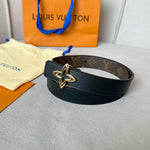 LVMINI FLOWERGRAM 30MM REVERSIBLE BELT IN BLACK CALFSKIN GOLD HARDWARE