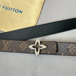 LVMINI FLOWERGRAM 30MM REVERSIBLE BELT IN BLACK CALFSKIN SILVER HARDWARE