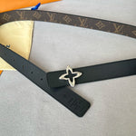 LVMINI FLOWERGRAM 30MM REVERSIBLE BELT IN BLACK CALFSKIN SILVER HARDWARE
