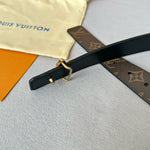 LVMINI FLOWERGRAM 30MM REVERSIBLE BELT IN BLACK CALFSKIN GOLD HARDWARE