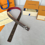 LVMINI FLOWERGRAM 30MM REVERSIBLE BELT IN BLOOD RED CALFSKIN SILVER HARDWARE