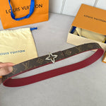 LVMINI FLOWERGRAM 30MM REVERSIBLE BELT IN BLOOD RED CALFSKIN SILVER HARDWARE