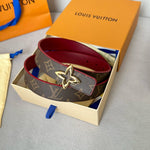 LVMINI FLOWERGRAM 30MM REVERSIBLE BELT IN BLOOD RED CALFSKIN GOLD HARDWARE