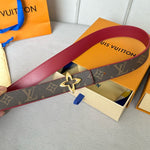 LVMINI FLOWERGRAM 30MM REVERSIBLE BELT IN BLOOD RED CALFSKIN GOLD HARDWARE