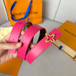 LVMINI FLOWERGRAM 30MM REVERSIBLE BELT IN BRIGHT PINK CALFSKIN GOLD HARDWARE