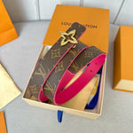 LVMINI FLOWERGRAM 30MM REVERSIBLE BELT IN BRIGHT PINK CALFSKIN GOLD HARDWARE