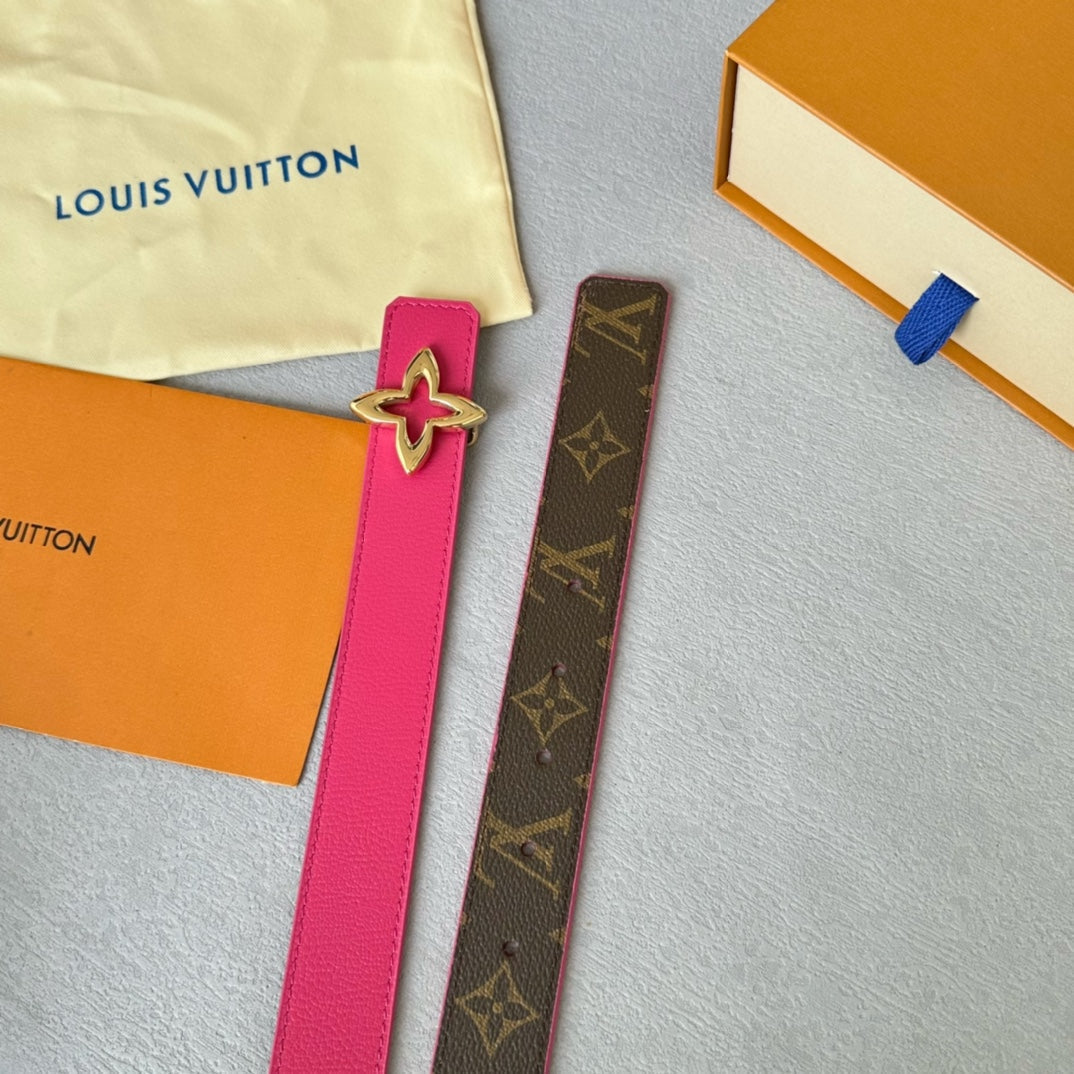 LVMINI FLOWERGRAM 30MM REVERSIBLE BELT IN BRIGHT PINK CALFSKIN GOLD HARDWARE