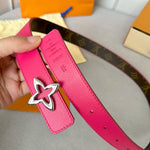 LVMINI FLOWERGRAM 30MM REVERSIBLE BELT IN BRIGHT PINK CALFSKIN SILVER HARDWARE