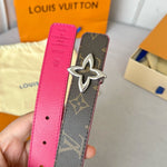 LVMINI FLOWERGRAM 30MM REVERSIBLE BELT IN BRIGHT PINK CALFSKIN SILVER HARDWARE