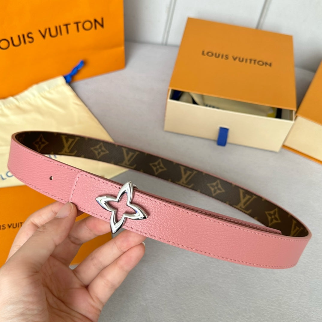 LVMINI FLOWERGRAM 30MM REVERSIBLE BELT IN BLUSH PINK CALFSKIN SILVER HARDWARE