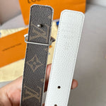 LVMINI FLOWERGRAM 30MM REVERSIBLE BELT IN WHITE CALFSKIN SILVER HARDWARE