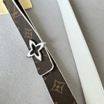 LVMINI FLOWERGRAM 30MM REVERSIBLE BELT IN WHITE CALFSKIN SILVER HARDWARE