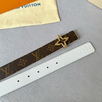 LVMINI FLOWERGRAM 30MM REVERSIBLE BELT IN WHITE CALFSKIN GOLD HARDWARE