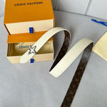 LVMINI FLOWERGRAM 30MM REVERSIBLE BELT IN WHITE EMBOSSED CALFSKIN SILVER HARDWARE