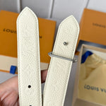 LVMINI FLOWERGRAM 30MM REVERSIBLE BELT IN WHITE EMBOSSED CALFSKIN SILVER HARDWARE